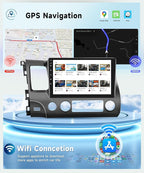 8 Core 4G+64G Car Radio for Honda Civic 2006 2007 2008 2009 2010 2011, Wireless Carplay Android Auto Car Stereo, 10.1” IPS Touchscreen with WiFi, GPS, Bluetooth,FM/RDS, 32EQ DSP, Rear Camera