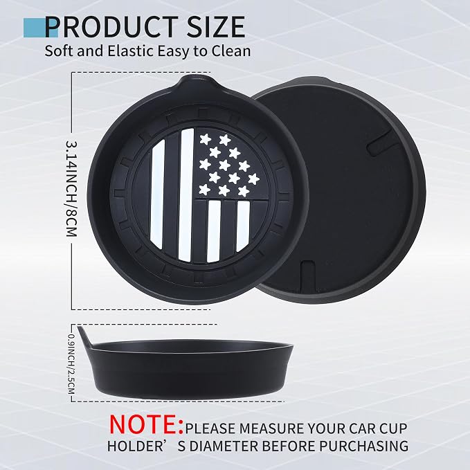 Car Cup Coaster Universal Non-Slip Silicone Cup Holder Insert Car Interior Accessories for Drink American Flag US Flag 2 Pack Black