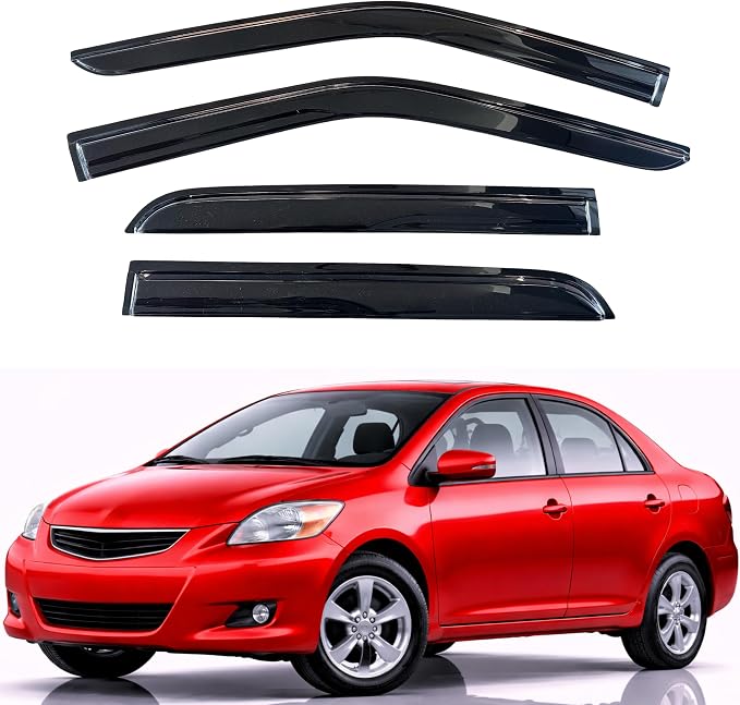 KPY Rain Guards Fit for 2007-2013 Toyota Yaris Sedan, Out-Channel Window Visors Vent Wind Deflectors 4PC, Car Accessories for 07-13 Yaris Sedan (Excludes Hatchback)