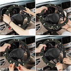 Floral Steering Wheel Cover with 2 Car Coasters,Watercolor Wildflower Anti-Slip Steering Wheel Cover,Elastic Breathable Car Interior Accessories,Universal 14.5"-15" Fit Auto,SUVs
