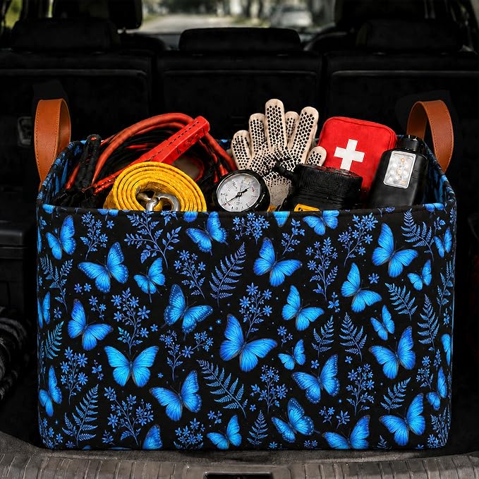 Butterfly Car Trunk Organizer, 20L Collapsible Auto Storage Basket with Handles, Waterproof Reusable Shopping Grocery Bags for SUV, Truck, Butterflies Cars Boot Organizer Gifts for Women Men Drivers
