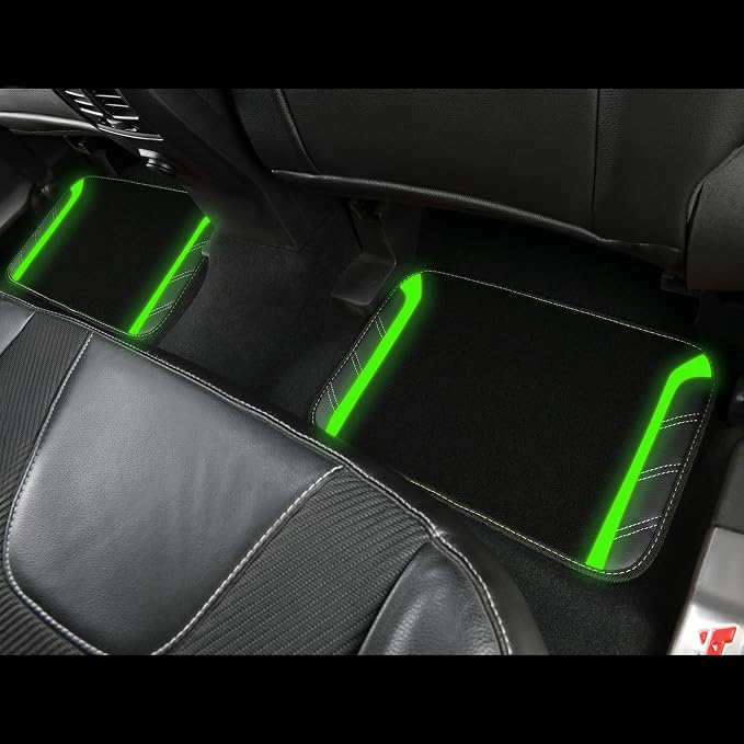 Leather Steering Wheel Cover and Waterproof Car Floor Mats,Microfiber Universal Car Combo Fit for 95% Sedan,SUV,Cars,14.5-15inch Sporty Anti-Slip Comfortable Design(Black＆Fluorescence Green)