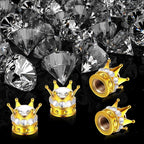 4 Pieces Crown Tire Valve Stem Caps Bling Handmade Crystal Rhinestone Universal Chrome Crown Vehicle Car Tire Caps Covers, Attractive Accessories for Car (Gold and White)