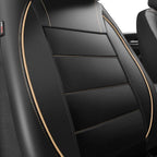 Universal FIT Piping Leather Two Front Seat Covers, Waterproof Faux Leather for SUV Sedan Van Truck, Airbag Compatible,Reserved Opening Holes for Headrest Covers. (Black and Beige)
