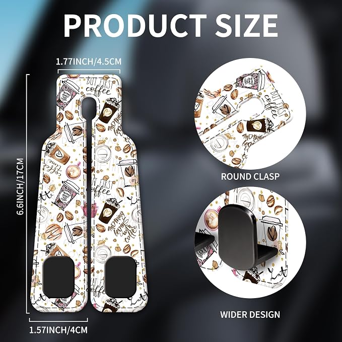 Car Seat Headrest Hook, Universal Leather Cute Hanger Holder Hook, Storage Organizer Interior Accessories for Purse Bags Handbag Funny Coffee Pattern