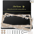 2 Pack Bling License Plate Frames for Women, Sparkly Rhinestone Diamond Car Accessories with Glitter Crystal Caps (Champagne)
