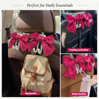 2PCS Satin Bow Pearl Car Seat Headrest Hooks – Car Bag Holder & Vehicle Hanger for Purses – Cute Coquette Aesthetic Interior Decoration – Cute Auto Organizer Accessories Universal (Berry Fuchsia)