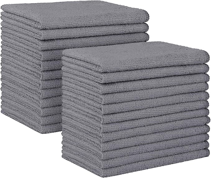 Grey Microfiber Cleaning Cloth, 24 Pack Absorbent Cleaning Rags, Lint-Free, Streak-Free Cleaning Towels for Car Kitchen House, 12"X11"