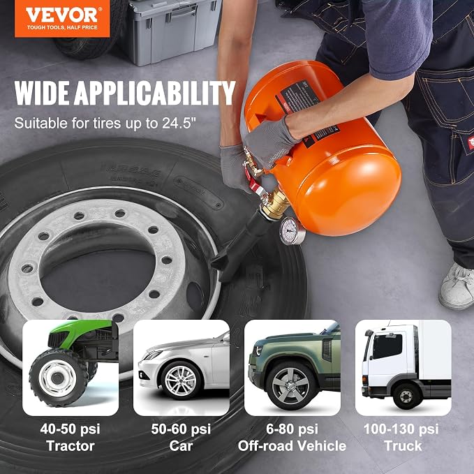 Tire Bead Seater, 5 Gal/19L Air Tire Bead Blaster with Pressure Gauge & Handle, 145 PSI Seating Tool Inflator Tank, 85-116 PSI Operating Pressure for Car Truck ATV