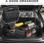 Car Trunk Organizer, Collapsible Auto Storage Box with Multi Pockets, Waterproof Oxford Cargo Organizer with Reinforced Handles, Universal Car Accessories for Men Women (Black)