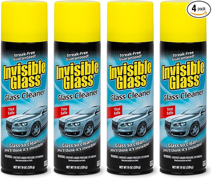 91164-4PK Premium Aerosol Glass Cleaner Spray for Car Windshields and Windows, Automotive and Home Window Cleaner, Streak-Free, Ammonia-Free, Tint-Safe – 19 oz (Pack of 4)