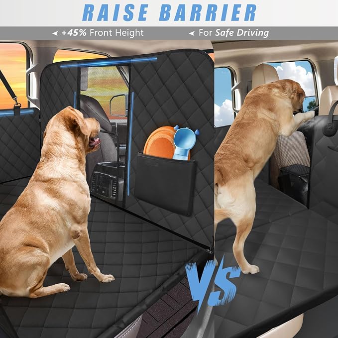 Back Seat Extender for Dogs Truck-Large Space, Hard Bottom High Barrier Truck Dog Seat Cover 420lb, Waterproof Pet Dog Hammock for Crew Cab Trucks F150, RAM1500, Sierra, Tundra, Silverado