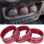 Audio Air Conditioning Button Cover Decoration Twist Switch Ring Trim for Jeep Wrangler JK JKU Patriot 2011-2018, Compass 11-16, Liberty 08-12, Dodge Challenger 08-14 Interior Accessories (Red 3PCS)