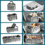 Snuopfy,115L Heavy Duty Collapsible Trunk Storage, with Insulated Leakproof Cooler Bag Vehicle Cargo Organizer with Lid, 3 Compartments, Straps For Car,Suv,Jeep,Sedan-Grey
