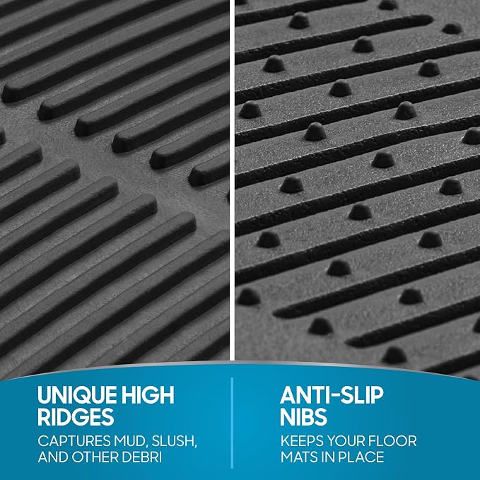 ProLiner Floor Mats for Cars Trucks SUV, 2-Piece All-Weather Car Mats with Universal Fit Design, Durable Car Floor Mats with Capture Ridges, Waterproof Rubber Floor Mats for Cars (Black)