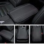 Car Center Console Cover, Upgraded Leather Car Armrest Cushion, Universal Waterproof Cushion Pad, Non-Slip Car Interior Accessories, Fits Most Sedans SUVs Trucks (Black-Slivery)