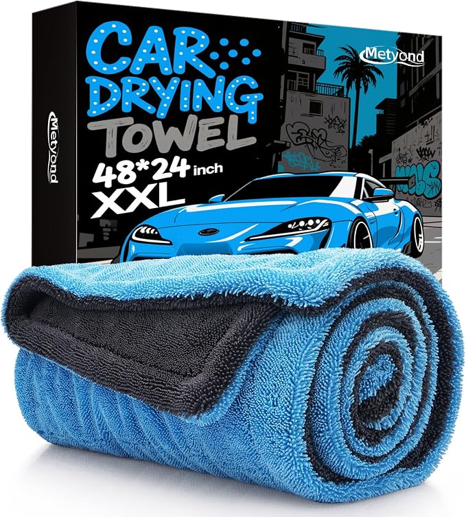 48”x24” Car Drying Towel for Full-Sized SUV, Dual Sided Microfiber Car Cleaning Towel with Twisting Yarn Technique, 1400GSM Super Absorbent Scratch-Free, Machine Washable (Dark Gray - Blue)