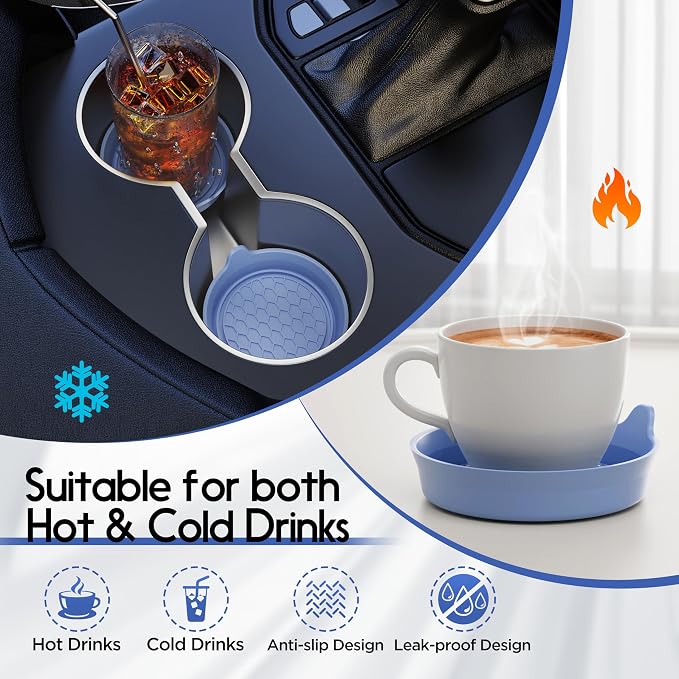 Car Cup Coaster Universal Automotive Waterproof Non-Slip Cup Holders Sift-Proof Spill Holder Car Interior Accessories 4 Pack Gray Blue