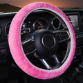Pink Elastic Fuzzy Steering Wheel Cover,Microfiber Plush Steering Wheel Cover for Woman Girl,Winter Warm, Universal 15 inch