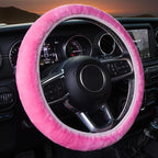 Pink Elastic Fuzzy Steering Wheel Cover,Microfiber Plush Steering Wheel Cover for Woman Girl,Winter Warm, Universal 15 inch