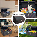 Trunk Organizer for Car With Lid,Foldable Trunk Organizer for SUVs & Sedans,Multi-Functional Leather Storage Box- Black Red Grid - Small