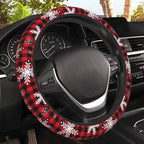 Christmas Snowflakes Steering Wheel Cover,Buffalo Plaid Elastic Non-Slip Steering Wheel Protector,Auto Interior Decor for Women Girls,Universal 15" Fit for Sedans,Trucks