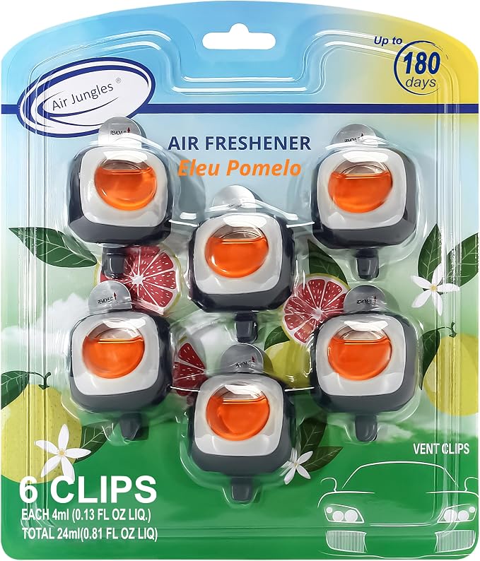 Eleu Pomelo Scent Car Air Freshener Vent Clip 6 Ct | Long Lasting Up To 180 Days Car Refresher, Auto Interior Odor Eliminator Fragrance Oil Perfume Accessory, 4ml Each