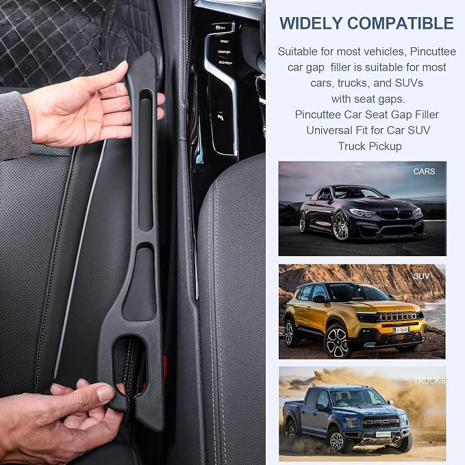 Car Seat Gap Filler 2PCS with Organizer, PU Car Gap Filler Universal Fit for Car SUV Truck, Seat Gap Filler Between Seat and Console, No Drop Car Seat Gap Blocker with Dual Storage Slotsge