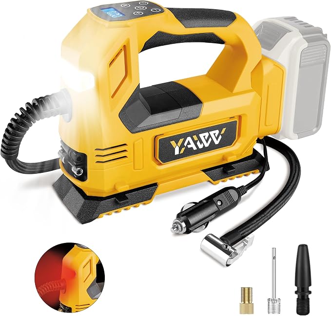 Cordless Tire Inflator Air Compressor Compatible with Dewalt 20V Battery,160PSI Portable LED Light Handheld Pump with Digital Pressure Gauge Cars Motorcycles Bikes Balls(Battery Not Included)