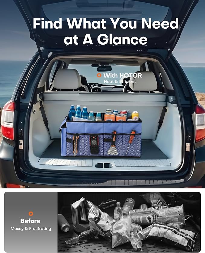 Trunk Organizer for Car - Car Organizer, Foldable Trunk organizer for SUVs & Sedans, Sturdy Organization for Car Accessories, Tools, Sundries, Blue, 2 Compartments, 21.3"×12.6"×10.6" | Foldable