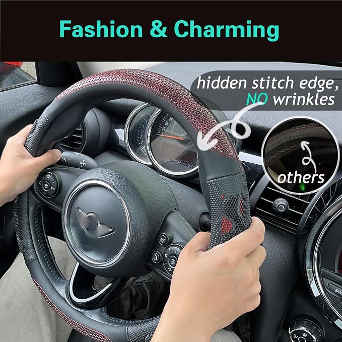 Small Size Steering Wheel Cover Great Grip with 3D Honeycomb Anti-Slip Design, 14 Inch (Wine Red)
