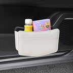 Car Trash Can Small Leather Vehicle Trash Bin Car Dustbin Garbage Organizer Holder with Trash Bag Foldable Mini Cars Storage Bag Container for Auto SUV Van Trucks (White,Clip on)