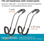 Car Hooks for Purses and Bags with Leather Trim - Unbreakable Car Seat Hooks for Large Purse Straps and Heavy Bags up to 40 lbs - Secure Attachment Loops Fit All Headrest Posts, 2-Pack