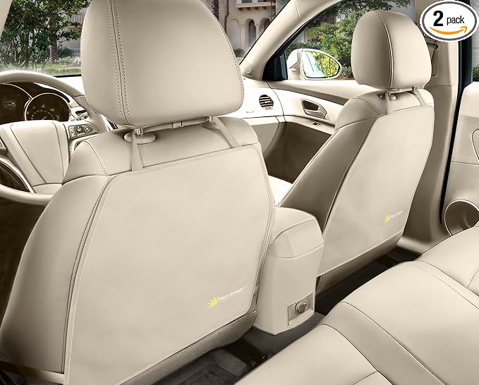 Luxury Clean-Edge Kick Mats - Tapered Design Seat Back Protectors and Seat Covers with Invisible Strap and Stiff Edging (2 Mats)