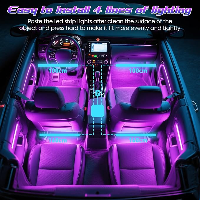 Led Lights for Car Accessories Interior, Christmas Stocking Stuffers White Elephant Gifts for Men Women Adults, APP Control with USB Port Color Change Lights for Truck Decor 2 Pack