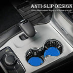 2PCS Bling Cup Holder Coaster, 2.75 Inch Auto Car Cup Holder Insert Coasters, Soft Silicone Anti-Slip Shockproof, Universal Vehicle Interior Accessories for Women Girls (Emerald Blue & White)