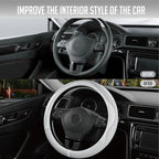 Steering Wheel Cover, Silver Patterned Leather Patchwork Design, Universal Fit 14.5"–15.5", Anti-Slip, Odor-Free, Soft PU Grain Leather, Durable Grip Car Accessory for Girls & Women