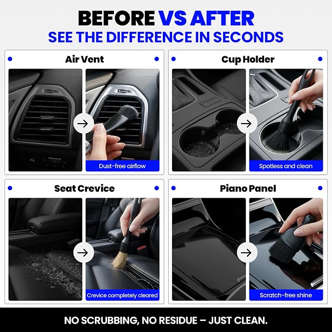 Detailing Brush Set, 9PCS Car Detailing Kit Interior with 2 Cleaning Gel & Towel, Boar Hair Car Detailing Brush, Soft Bristle Dust Brush for Dashboard Vents, Auto Truck SUV RV Accessories