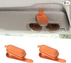 Magnetic Leather Sunglasses Holder for Car, 2 Packs (Orange) | Magnetic Car Visor Accessories