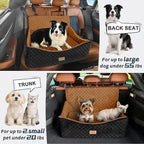 Dog Car Seat for Medium/Large Dogs - Reversible Dual-Sided Travel Dog Car Bed with Memory Foam, Washable Pet Booster Seat for Dogs up to 55 lbs or 2 Small Dogs, 2 Safety Leashes, Brown