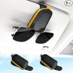 Sunglasses Holder for Car, Leather Magnetic Buckle Sun Visor Sunglass Clip, Ticket Card Storage Glasses Clip, Car Interior Accessories for Men and Women（2PCS Black-Yellow）