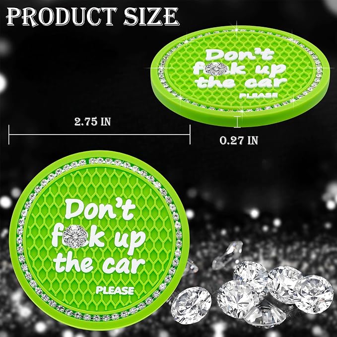 2PCS Bling Crystal Rhinestone Cup Holder Coaster – 2.75 Inch Anti-Slip Auto Insert Cup Coaster – Sparkling Interior Decor Accessories for Cars & Vehicles (Green & White)