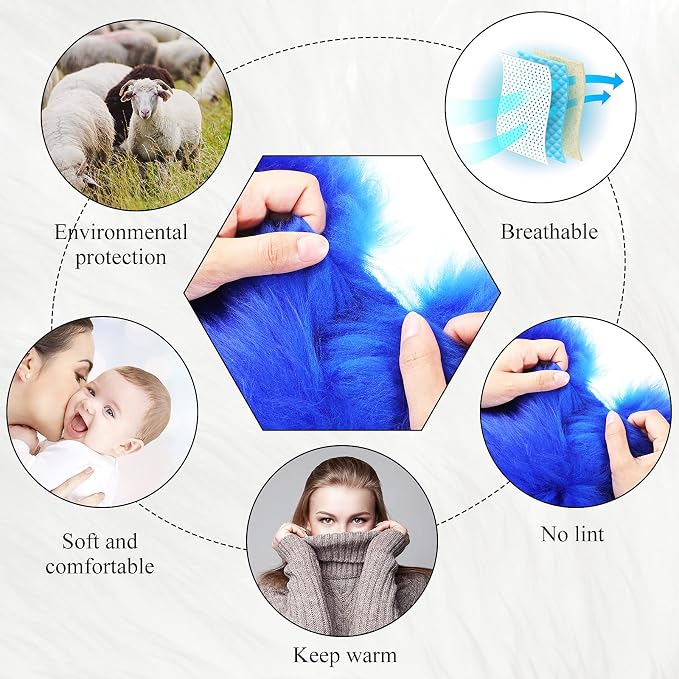 Furry Armrest Cover Auto Center Console Cover Car Soft Console Pad, Real Sheepskin Wool Soft Fluffy Auto Center Armrest Pad for Most Car Decoration Protector(Blue)