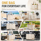 Extra Large Utility Tote Bag - Standing Reusable Grocery Bag with Handle, Collapsible Storage for Shopping, Beach