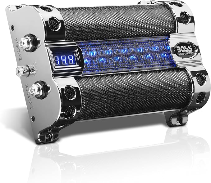 CAP8 Car Capacitor - 8 Farad, Energy Storage, Enhanced Bass From Stereo, Warning Reverse Polarity Tone, Voltage Overload Low Battery Voltage Led