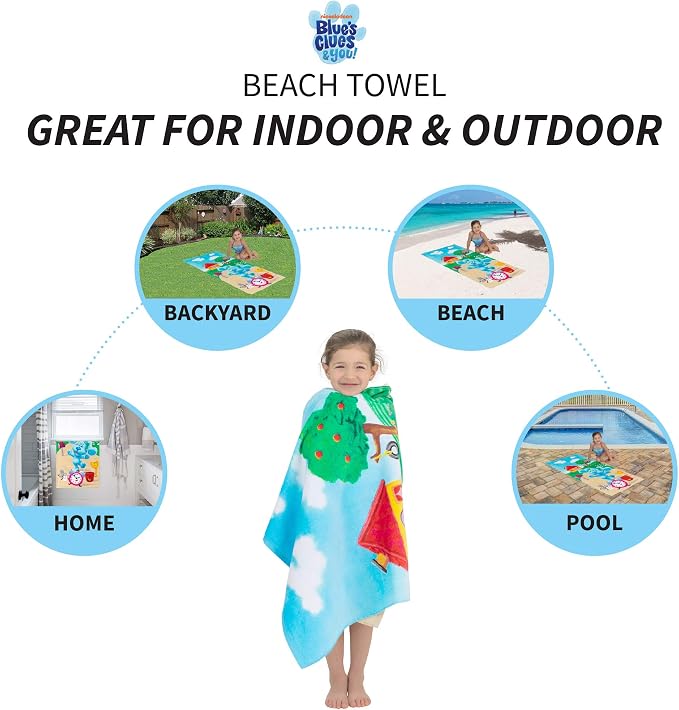 Kids Super Soft Cotton Bath/Pool/Beach Towel, 58 In x 28 in, Blues Clues