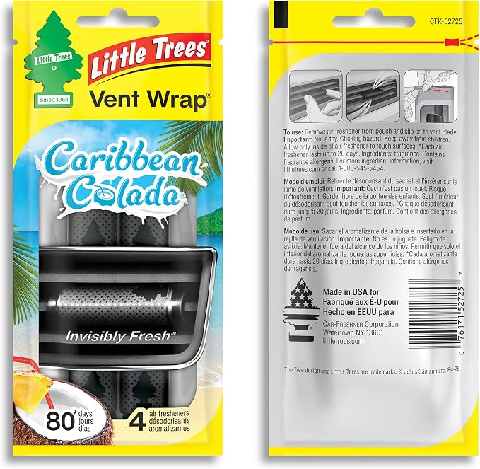 Car Air Freshener | Vent Wrap Provides Long Lasting Scent, Invisibly Fresh | Caribbean Colada, 16 Air Fresheners