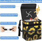 Car Trash Can Bin for Back Seat Leak Proof, Cute Car Trash Bag Hanging, Vehicle Trash Can for SUV Truck Van, Automotive Garbage Cans Front Seat Sunflower Floral