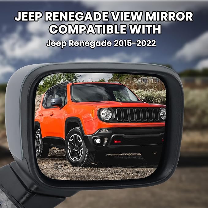 Right Passenger Side Mirror Compatible with Jeep Renegade 2015 2016 2017 2018 2019 2020 2021 2022 2023 Door Mirrors Power Heated with Signal Light Temperature Sensor Prime Paintable (7+2 pins)