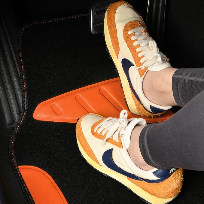 Waterproof Universal Fit Car Floor Mats, Faux Leather Car Carpet Mats,Car Mats with Anti-Slip Nibbs Backing & Driver Heel Pad Fit for SUV,Vans,sedans, Trucks,Set of 4pcs (Orange)